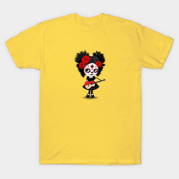 Sugar Skull Girl Playing Indonesian Flag Guitar T-Shirt by jeffbartels